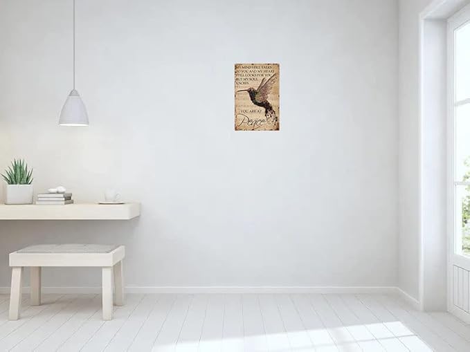 Hummingbird Metal Tin Sign You are at Peace Retro Vintage Bird Wall Decor Home Bedroom Bar Cafe Farm 8x12 Inch