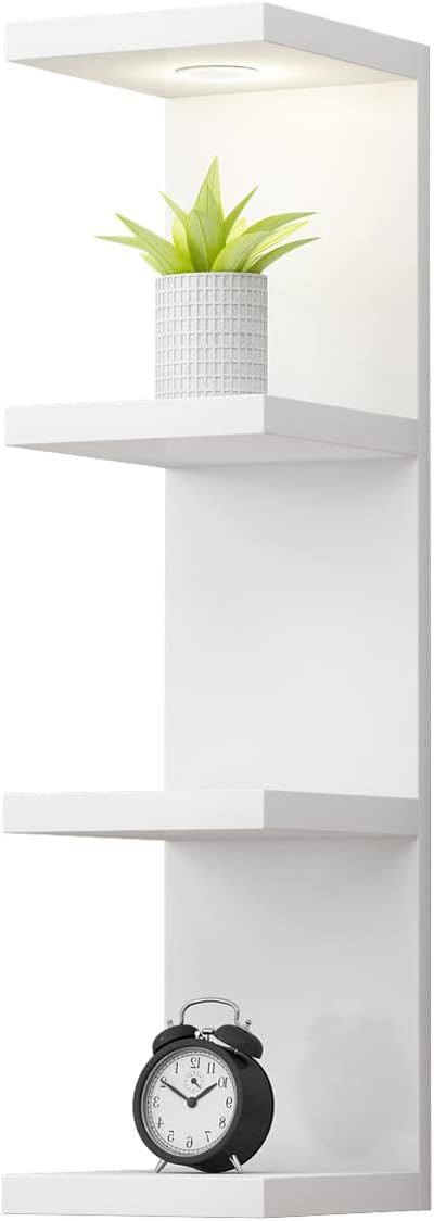 Versatile 4 Tier Wall Shelf Unit,White Lack Wall Shelf,Display Floating Shelf with LED Remote Control Light