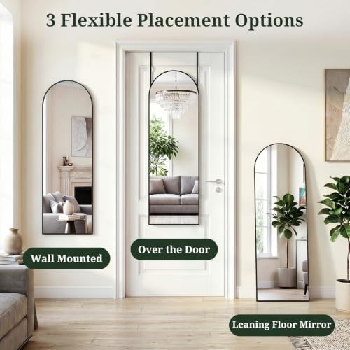 47"x14" Arched Full Length Mirror, Wall Mounted/Over the Door, Black
