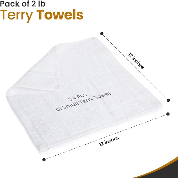 Nabob Wipers White Terry Rags 2lb Bulk Towel Rag Multipurpose 12x12 Inches 100% Cotton Ring Spun Cleaning Solution for Body Shops, Garages, Restaurants, Home, Bars (24 Pack)