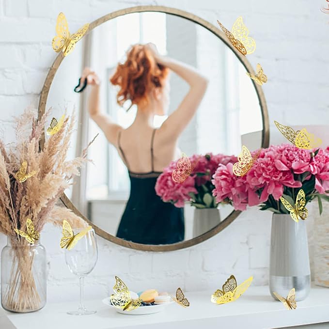 72 Pcs Butterfly Wall Decor, 3 Styles 3 Sizes 3D Gold Butterfly, Wedding Decorations, Birthday Party Decorations, Girls Bedroom Decoration(72 Pcs, Gold)
