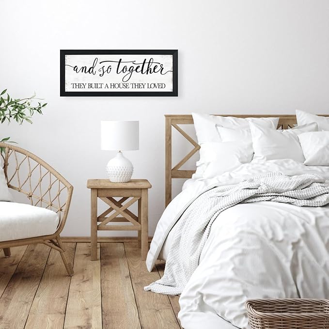 House Warming For New Home Decor Sign: And So Together They Built A House They Loved, Modern Farmhouse Wall Decor, Rustic Home Decor Wall Art Family Love Signs, Bedroom Decor For Couples Sweet Decorations