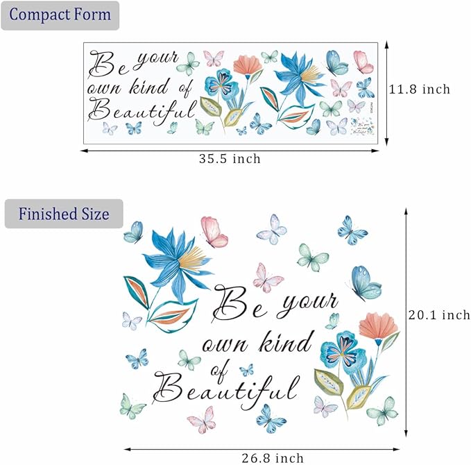 Inspirational Quotes Wall Decals Flower Wall Stickers Positive Saying Wall Decor Stickers Motivational Wall Art Sticker for Women Girls Home Bedroom Living Room Bathroom