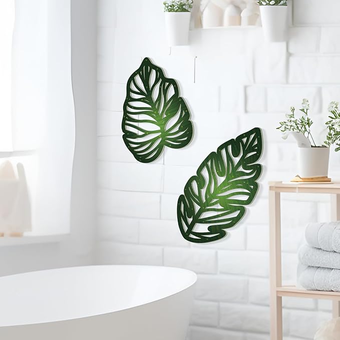 Zzbakress 3 Pcs Wooden Palm Leaves Wall Art Tropical Leaf Wall Art Natural Plant Wall Decor Vintage Wood Hollow Wall Decoration for Living Room Kitchen Bedroom Garden Office (Farmhouse, Leaves-A)