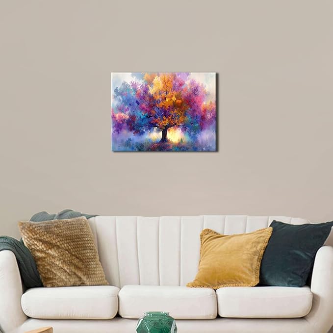 Abstract Tree of Life Wall Art for Living Room Colorful Floral Tree Pictures Wall Decor Nature Botanical Landscape Canvas Prints Modern Minimalist Aesthetic Artwork for Bedroom Home Decoration 12x16"