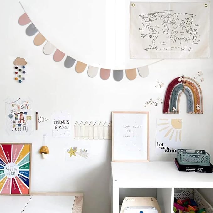 Canvas Banner Hanging Flag Banner for Nursery and Playroom Wall Décor for Kids Trendy Room Décor for Boys and Girls (Map)