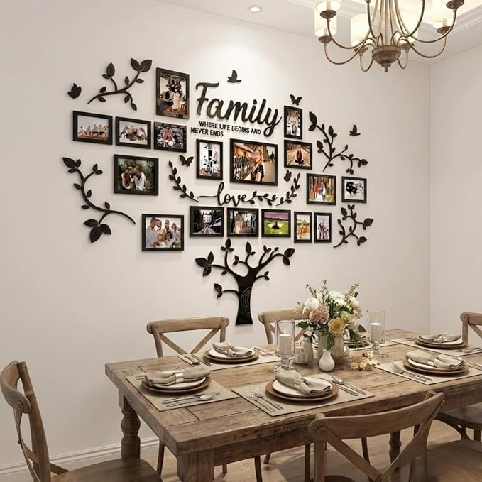 Picture Frames Collage Wall Decor - Family Tree Wall Decor for Living Room 4x6 5x7 8x10 11x14 3D DIY-Acrylic Family Wall Decor Photo Collage Frame for Wall