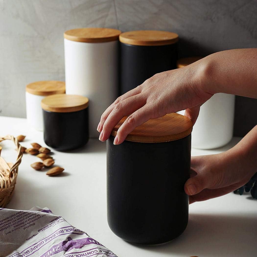 Ceramic Food Storage Jar Canister Modern Design Food Canisters with Airtight Seal Bamboo Lid, Loose Tea Coffee Spice Nuts Snacks Storage Jar Canister (White 33.81oz/1000ml)