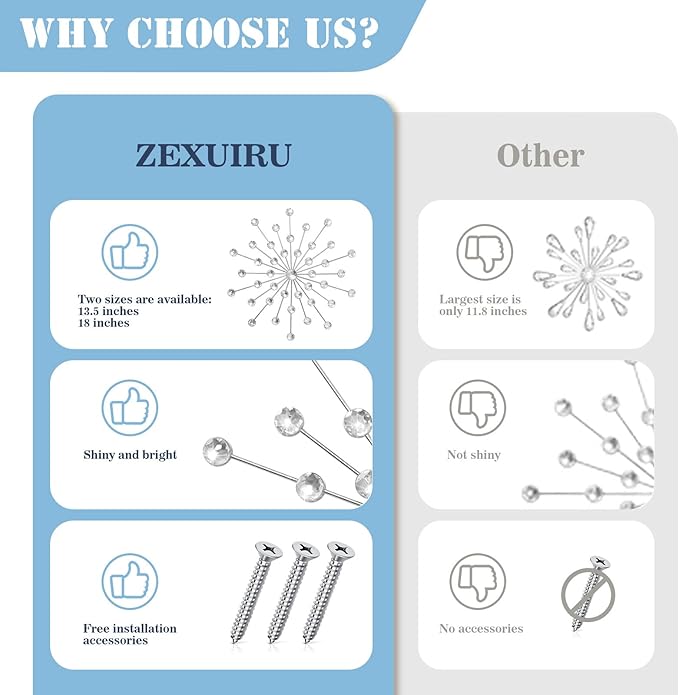 ZEXUIRU 3 Pack Silver Sunburst Wall Decor – Metal Crystal Wall Art with Sparkling Rhinestones, 14’’/18 Inch Starburst Wall Hanging Set for Living Room Bedroom Bathroom – Modern Bling Home Decorations