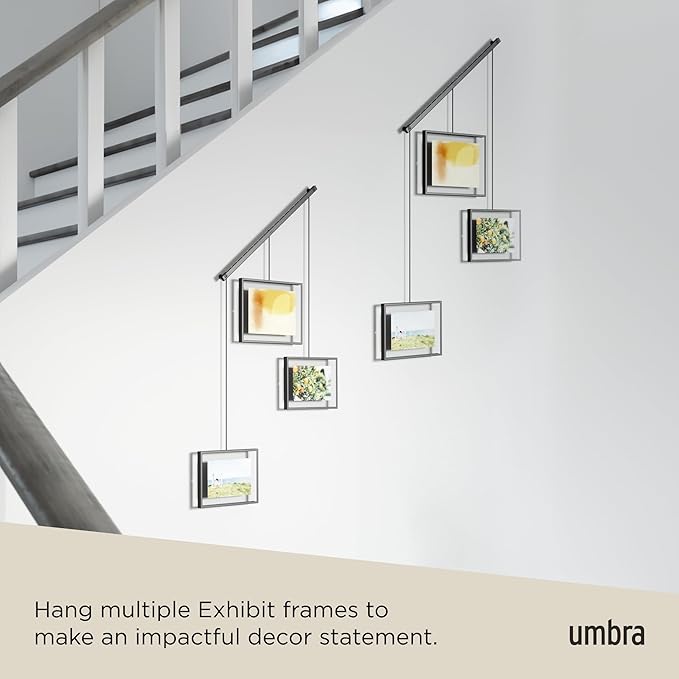 Umbra Exhibit Picture Frame Gallery Set, Adjustable Collage Display for 3 Photos, Prints, Artwork and More, Holds two 4x6 and one 5x7 Photos, Black