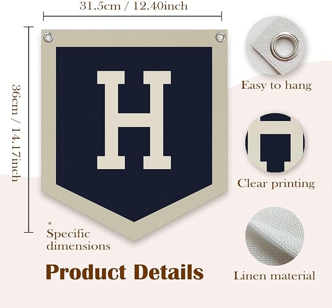 Lacama Toddler Boys Room Decor,Name Pennant Flag Banner, Vintage Baby Boy Nursery Wall Art for Toddler Bedroom Playroom Kidsroom,Baby Boy Christmas Gifts,Initial Monogram H 12x14 in