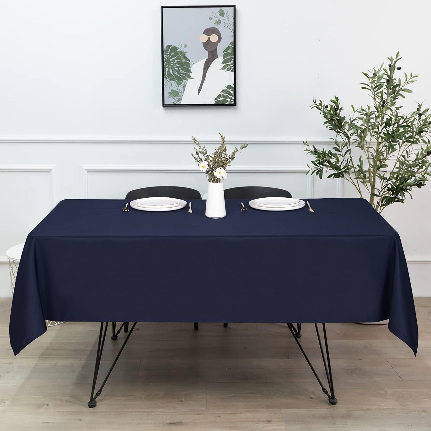 sancua Rectangle Tablecloth - 70 x 90 Inch - Stain and Wrinkle Resistant Washable Polyester Table Cloth, Decorative Fabric Table Cover for Dining Tables, Buffet Parties and Camping, Navy