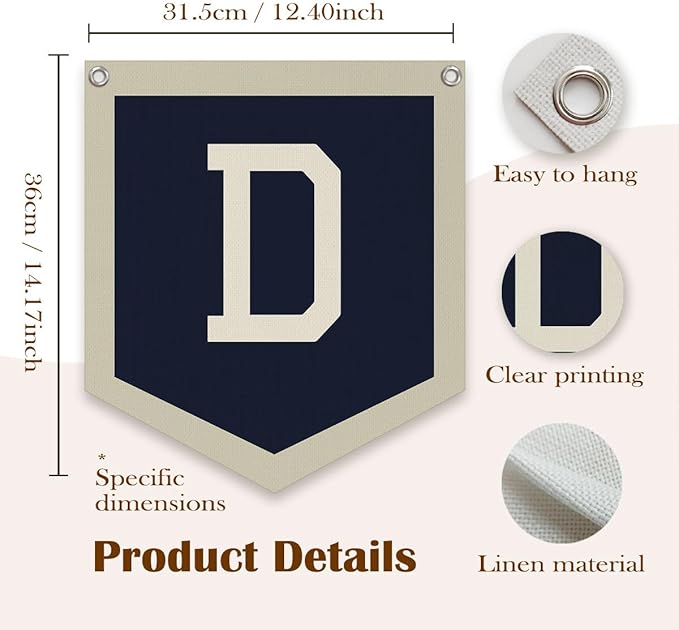 Lacama Toddler Boys Room Decor Name Pennant Flag,Vintage Baby Boy Nursery Wall Art,Name Sign for Toddler Bedroom Playroom Kidsroom,Baby Boy Gifts,Letter D 12x14 in