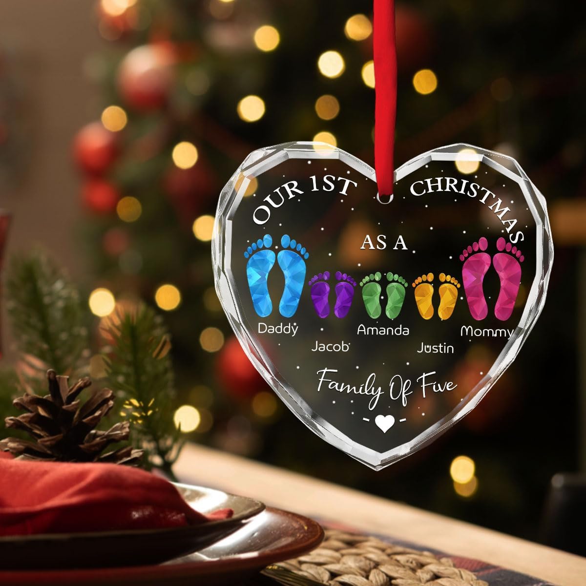 First Christmas As A Family - Personalized Custom Glass Ornament for Family of 4 People and Pets, 1st Xmas Family Ornament 2025 Baby's First Christmas