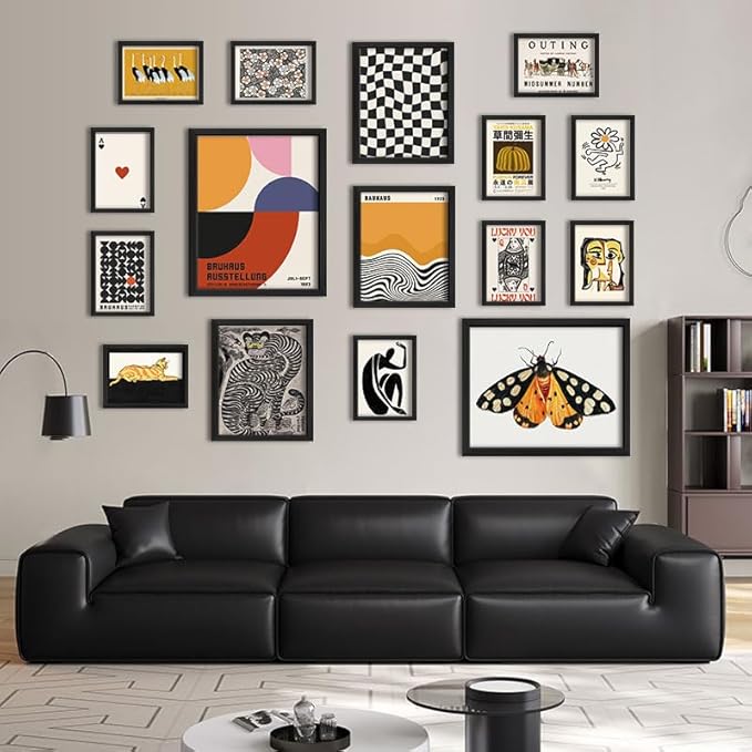ANERZA 16 PCS Eclectic Wall Art Decor, Modern Maximalist Wall Prints for Bedroom, Bauhaus Posters for Room Aesthetic, Retro Abstract Wall Collage Kit for Living Room, Funky Dorm Gallery Home Decor