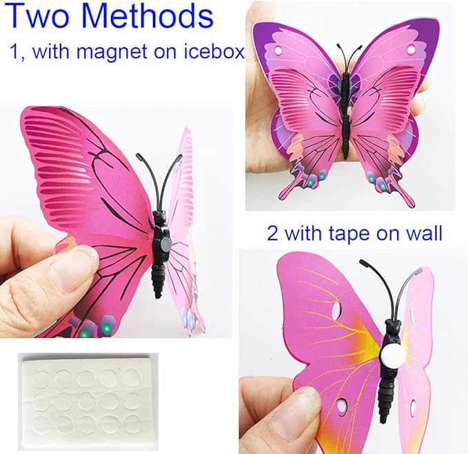 36pcs 3D Colorful Butterfly Wall Stickers DIY Art Decor Crafts for Party Nursery Classroom Offices Kids Girl Boy Baby Bedroom Bathroom Living Room Magnets and Glue Sticker Set 1(RED-Single Wing)