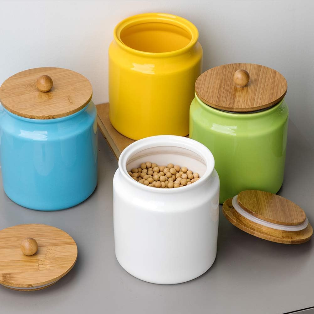 Sweejar Ceramic Kitchen Canisters, 28 FLOZ Porcelain Food Storage Jar with Airtight Seal Wooden Lid, Home Container Serving for Coffee Beans, Tea-leave, Sugar, Salt, Tool Bucket (Turquoise)
