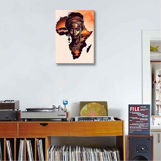 Black Woman Canvas Wall Art African American Painting Decor Pictures Abstract African Girl Posters Prints for Dining Living Room Bedroom Home Decoration