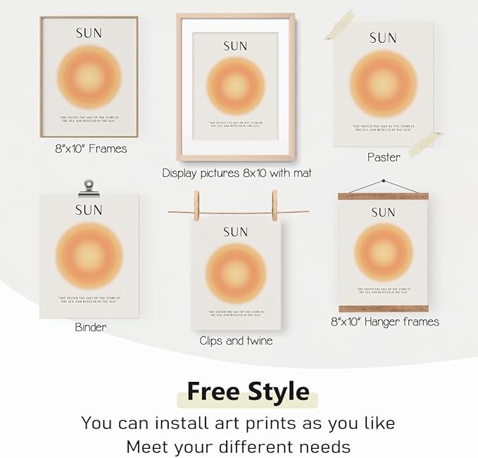 PLKMN Aura Angel Sun Salt Sea Wall Art Decor 8x10,Beach Aesthetic,Trendy Star Ocean Beach Prints,Colorful Aura Abstract Aesthetic Decor Bedroom Yoga Living Room Set of 4 (Unframed)