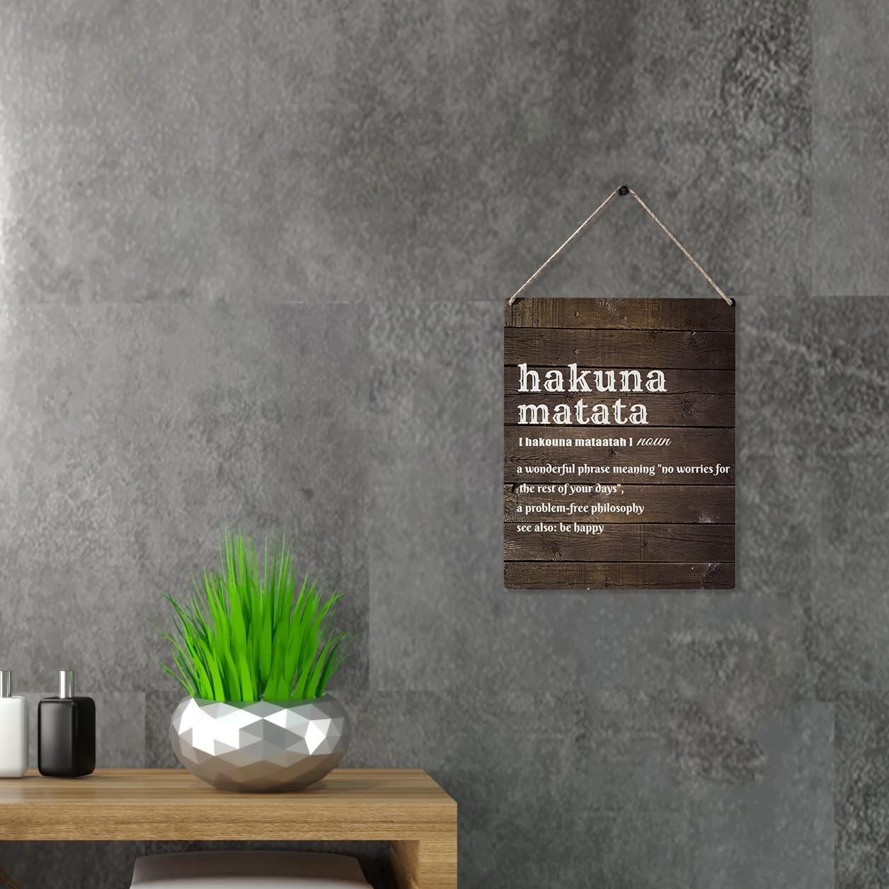 Qious Inspirational Gift Signs Hakuna Matata a Wonderful Phrase Meaning No Worries for the Rest of Your Days Wooden Hanging Sign Rustic Wall Art Home Decoration 10 x 8 Inches…