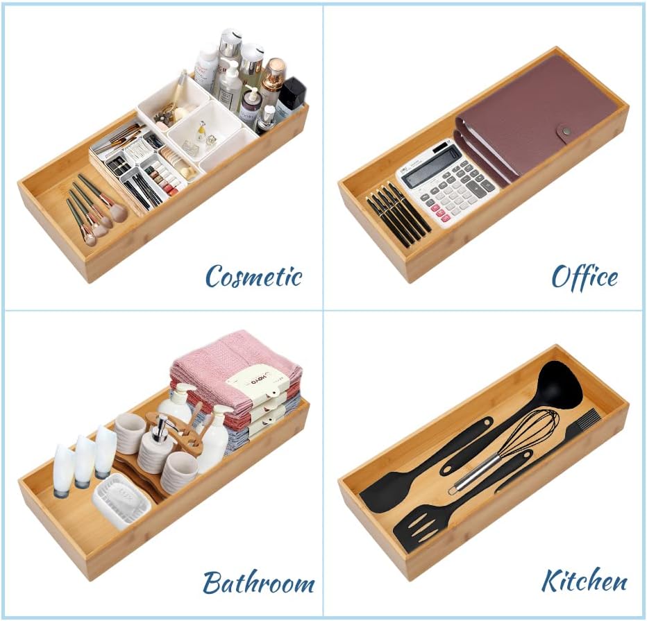 Bamboo Drawer Organizer - Kitchen Utensil Organizer Silverware Tray Cutlery Holder,Office Desk Supplies and Accessories (15X5.9X2.6 inch)