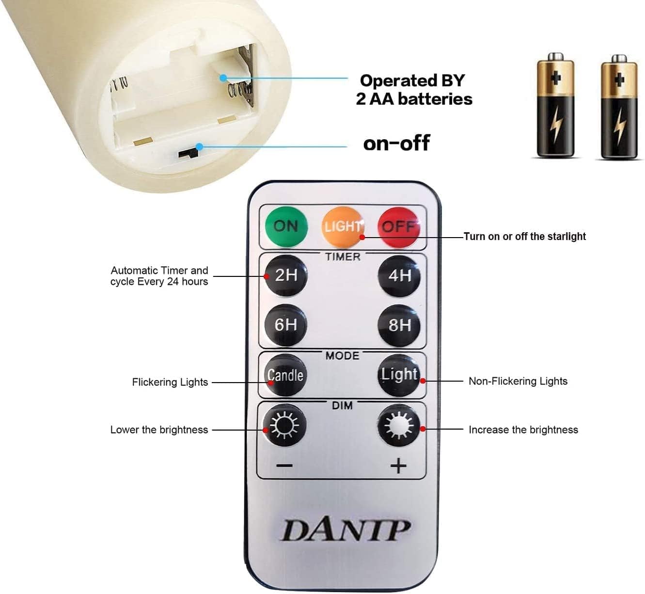 DANIP Ivory LED flameless Candle, with Embedded Star String, 3-Piece LED Candle Set, with 11 Button Remote Control, 24-Hour Timer Function, Dancing Flame, Real Wax, Battery Powered. (Ivory)