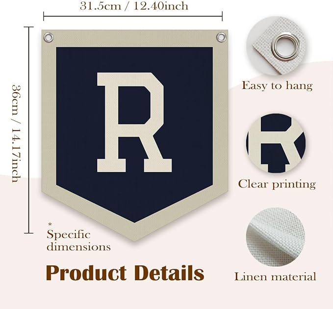 Personalized Baby Gift,Baby Boy Nursery Decor,Initial Pennant,Letter R Banner Flag,Vintage Room Decor Toddler Room Bedroom Playroom Front Door Birthday Christmas Gift,12x14 in