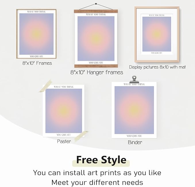 PLKMN Aura Angel Wall Art Set of 3, Aesthetic Gradient Canvas Prints, Inspirational Spiritual Posters for Living Room, Bedroom, Porch, 8x10 Inch, Unframed