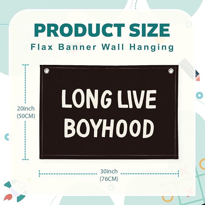 Lacama Long Live Boyhood Banner,Boy Nursery Decor,Black Canvas Banner Wall Hanging Banner Flag Decor for Nursery Playroom Toddler Room, Boys Kids Room Decor 30x20 Inch