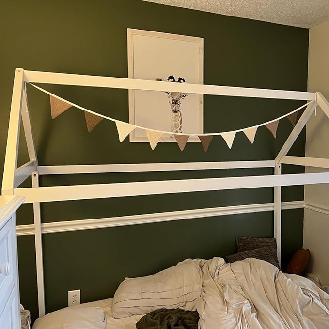 19.6ft Pennant Banners Bunting Flags, Garland Triangle Banners Fabric for Boho Shower Wedding Party Decorations Nursery Playroom Decor (Beige Coffee 2PCS)