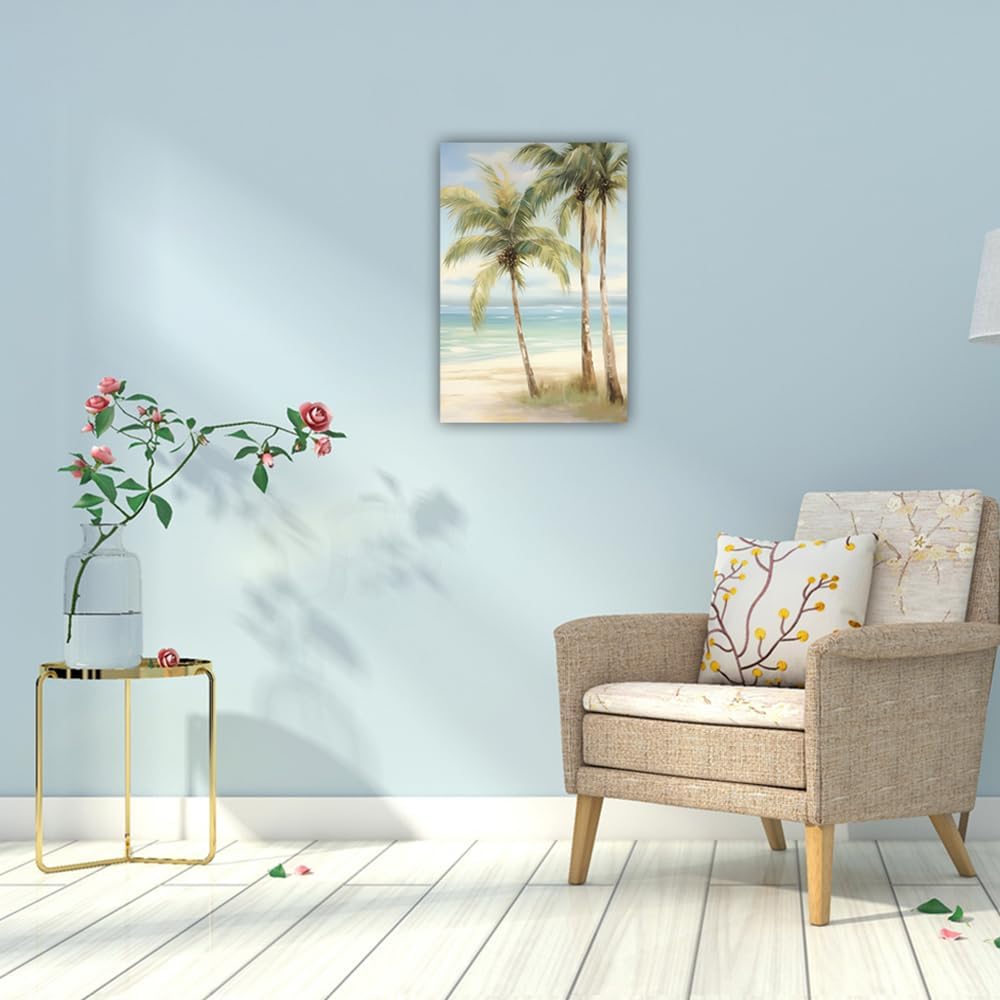 LURENCZH Tropical Beach Canvas Wall Art Seaside Palm Tree Picture Wall Decor Ocean Scenery Painting Prints for Bathroom Decor Framed(Beach-3,28.00" x 42.00")
