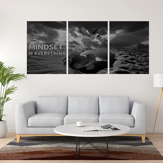 Yetaryy 3 Panels Inspirational Canvas Painting Motivational Wall Art Success Framed Poster Grind Hustle Positive Quotes Wall Poster Office Inspirational Wall Décor 60''W x 28''H (Animals-HeiYing-3L)