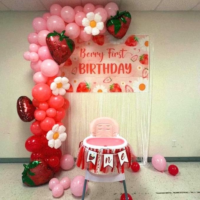 Strawberry "Sweet One" High Chair Banner - First Birthday Decorations for Girls, Berry-Themed High Chair Garland, 1st Birthday Photo Backdrop Prop for Baby Girl Party