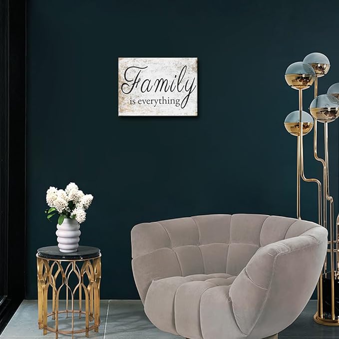 VVJSZHJ Family Is Everything Quote Wall Art Rustic Signs Farmhouse Wall Decoration for Home Dining Living Room Bedroom Decor (Family, 12x16 inch, Wrapped Canvas)