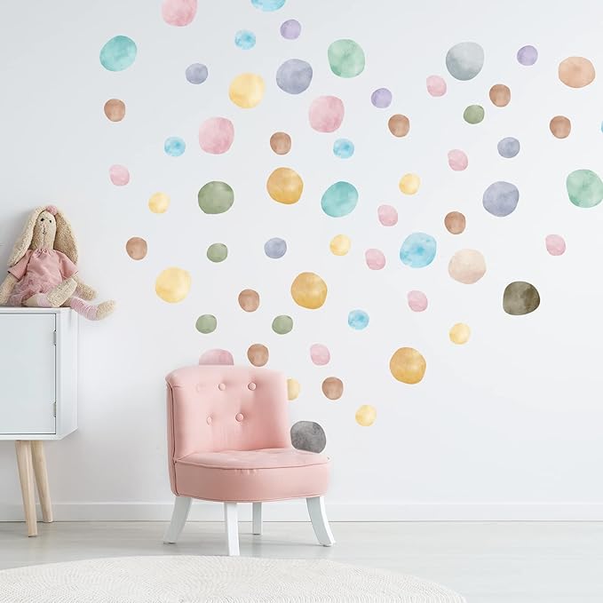 Epakh 296 Pcs Polka Dots Wall Decal Boho Rainbow Kids Playroom Wall Decor Gifts, Colorful Nursery Room Bedroom Classroom Watercolor Decal Art, Peel and Stick Modern Decor Sticker(Fresh Colors)