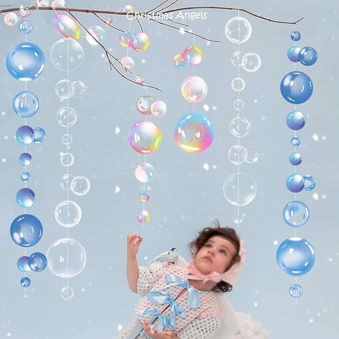 Transparent Bubble Garlands Mermaid Party Decoration Colored Blue Flat Cutouts Hanging Streamer for Birthday Baptism Wedding Ocean Wall Decal Baby Shower Under Sea Festal Kid Room Photo Props (Mix)