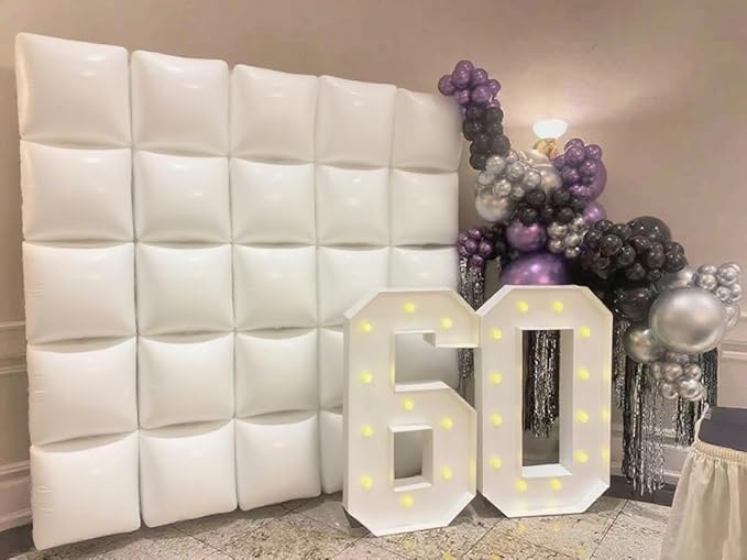 36pcs White Square Foil Balloons Wall Backdrop with 79pcs Balloon Garland Arch Kit, Double Sided Balloons Set for Birthday Bridal Shower Anniversary New Year Valentine's Day Party Decorations