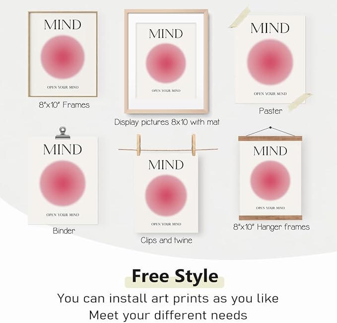 PLKMN Mind Body Soul Heart Wall Art Prints,Pink Energy Spiritual Positive Aura Posters For Room Aesthetic, Colorful Aura Poster Energy Wall Art for Bedroom Yoga 8x10 Inch Set of 4 Unframed