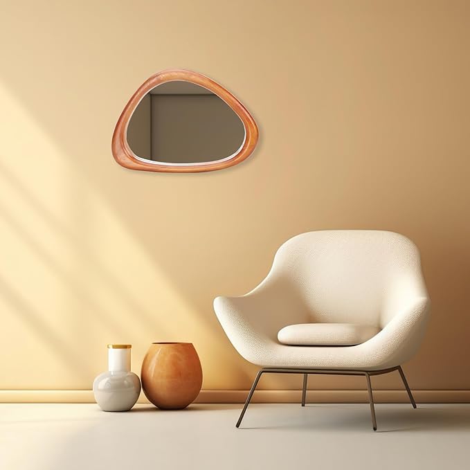 MAGFLERUM Asymmetrical Mirror Set of 2, 15 * 10 inch Irregular Wall Mirror, Small Wood Mirror, Hanging Vertically and Horizontally. Mirrors for Wall Decor (Red Walnut)