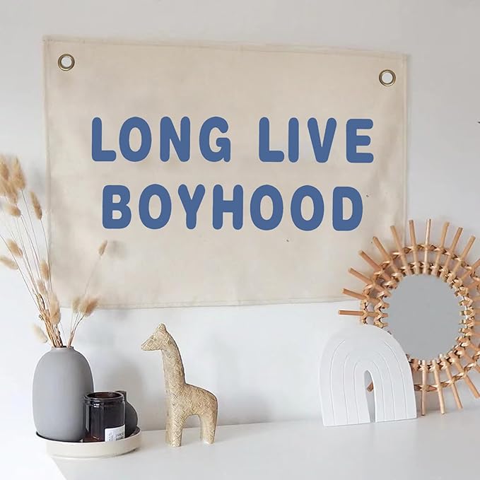 Canvas Banner Hanging Flag Banner for Nursery and Playroom Wall Décor for Kids Trendy Room Décor for Boys and Girls (Boyhood-blue)