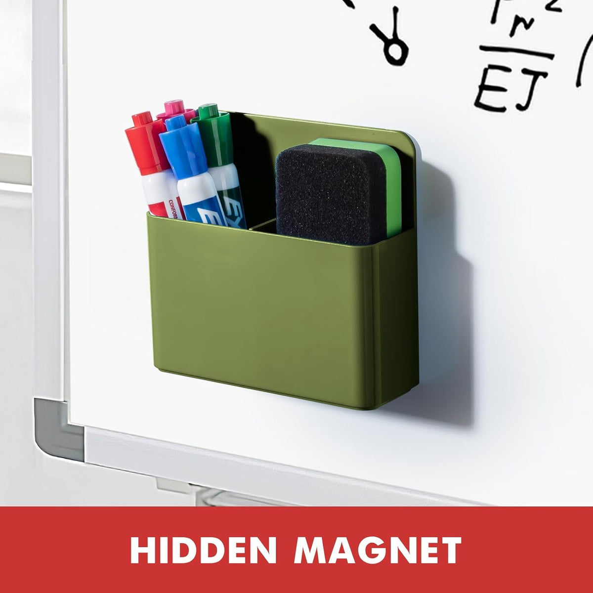 BEYGORM 2 Pack Plastics Magnetic Pen Holder for Refrigerator, Dry Erase Marker Holder for Whiteboard,Magnet School Locker Organizer Accessories, Pencil Cup, Pen Caddy (Army Green)