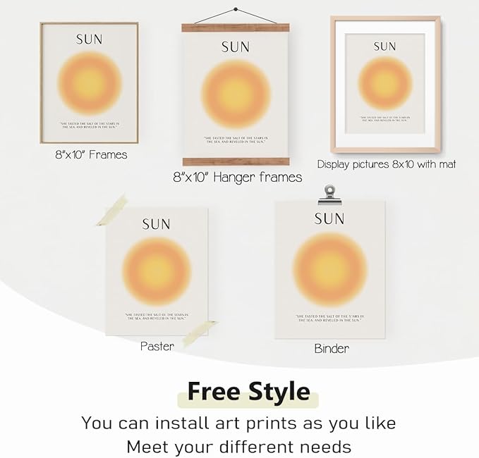 PLKMN Aura Poster Set of 3, Sun Salt Sea Posters, Coastal Room Decor, Beach Energy Aura Posters for Room Aesthetic, Colorful Aura Wall Art for Bedroom Yoga, 8x10 Inch (Unframed)