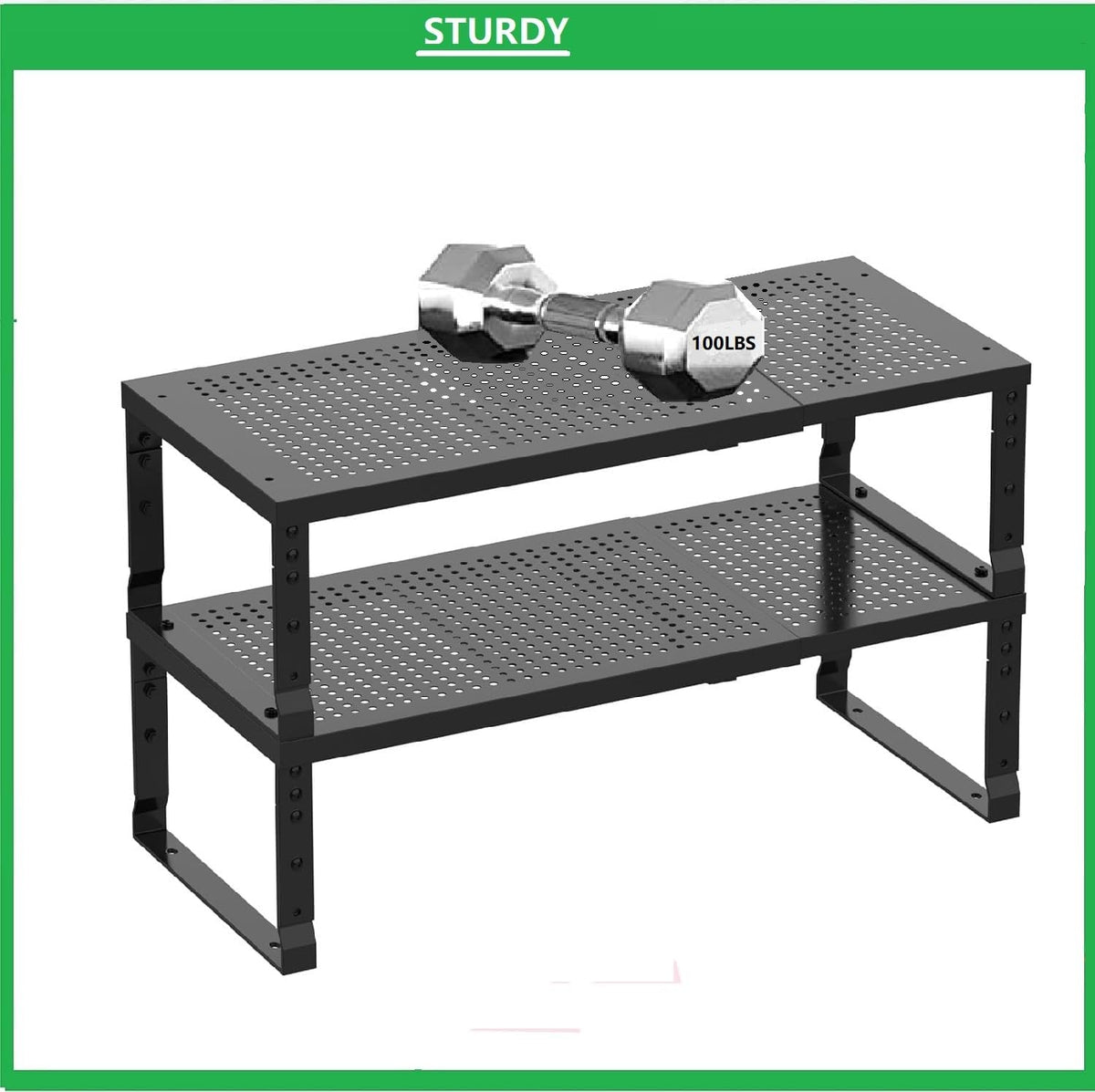 Metal Stackable Expandable Storage Shelf - Multi-Functional Home Storage Shelf, Suitable for Kitchen, Cabinet,Bathroom, Office, Garage, etc.(1PACK/Black/Medium