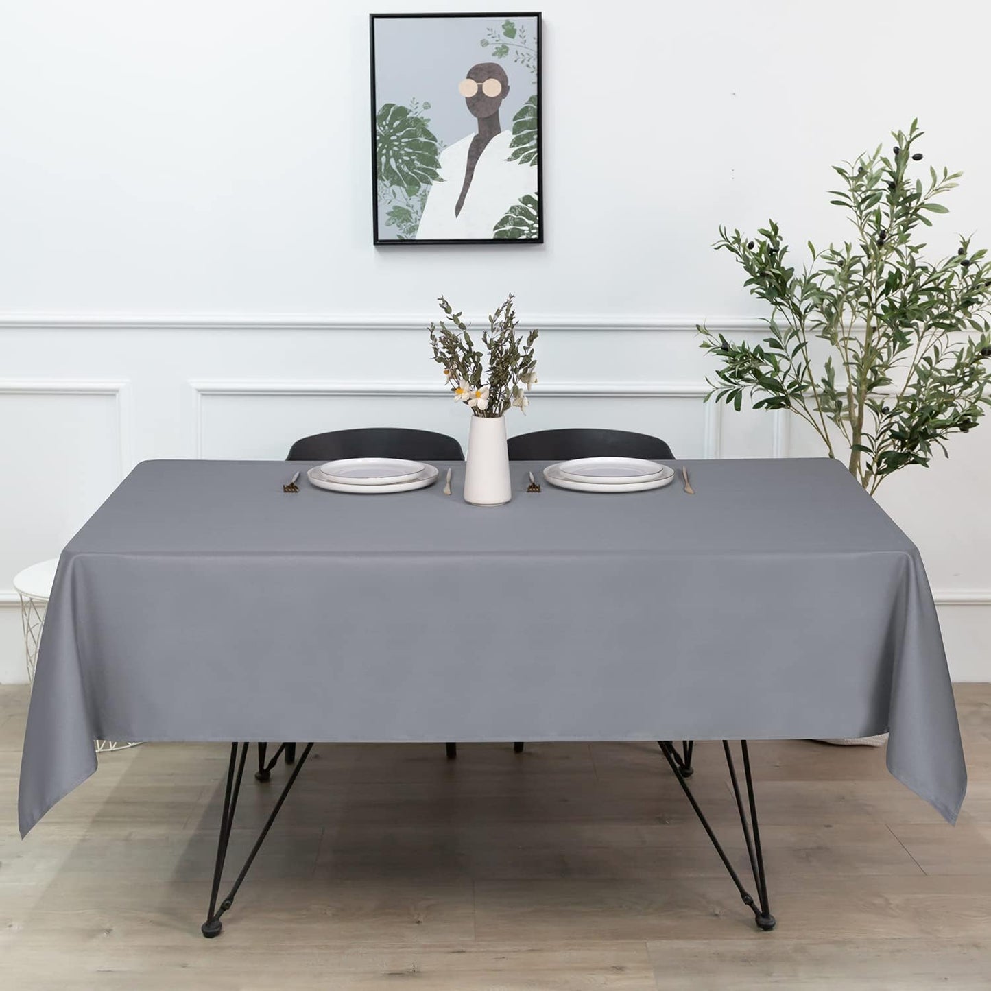 sancua Rectangle Tablecloth - 90 x 132 Inch - Water Resistant Spill Proof Washable Polyester Table Cloth, Decorative Fabric Table Cover for Dining Tables, Buffet Parties and Camping, Light Grey