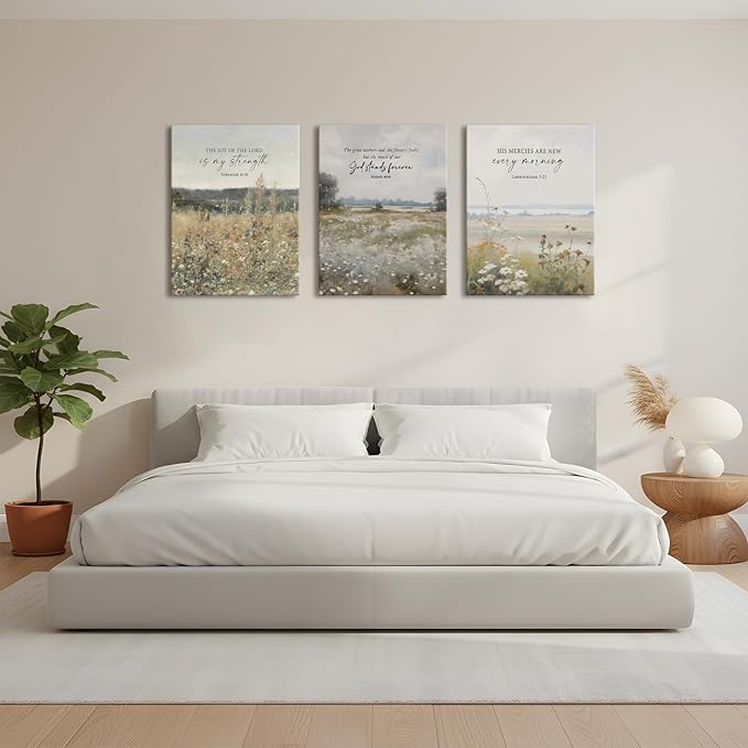 GJJXYCZF Christian Bible Verse Wall Art Jesus Scripture Floral Canvas Wall Decor Large Religious Neutral Farmhouse Landscape Art Painting for Church Prayer Room Living Room Bedroom 12"x16"