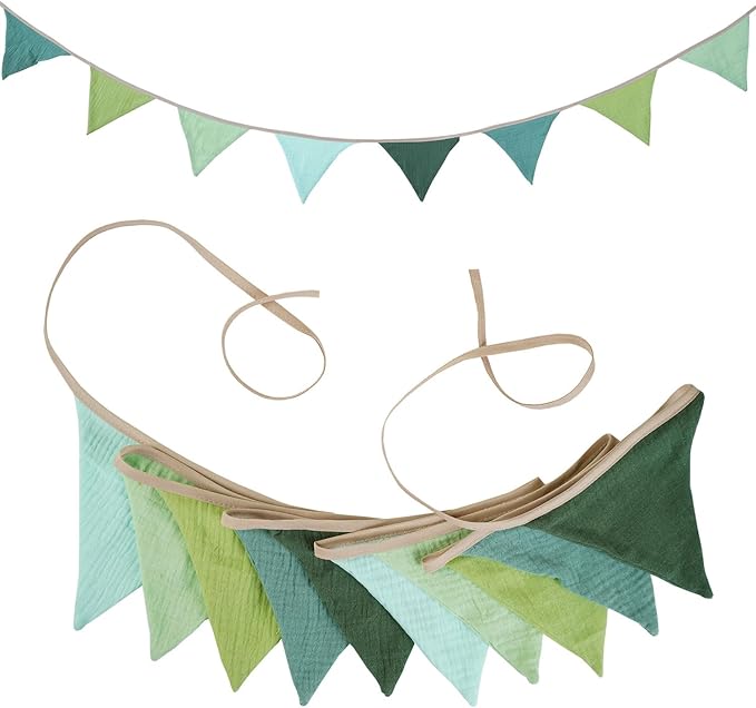 Pennant Banner Bunting Flags Green, Garland Triangle Banners Olive Green Fabric for Jungle Safari Summer Birthday Shower Wedding Party Nursery Playroom Decor(Green)