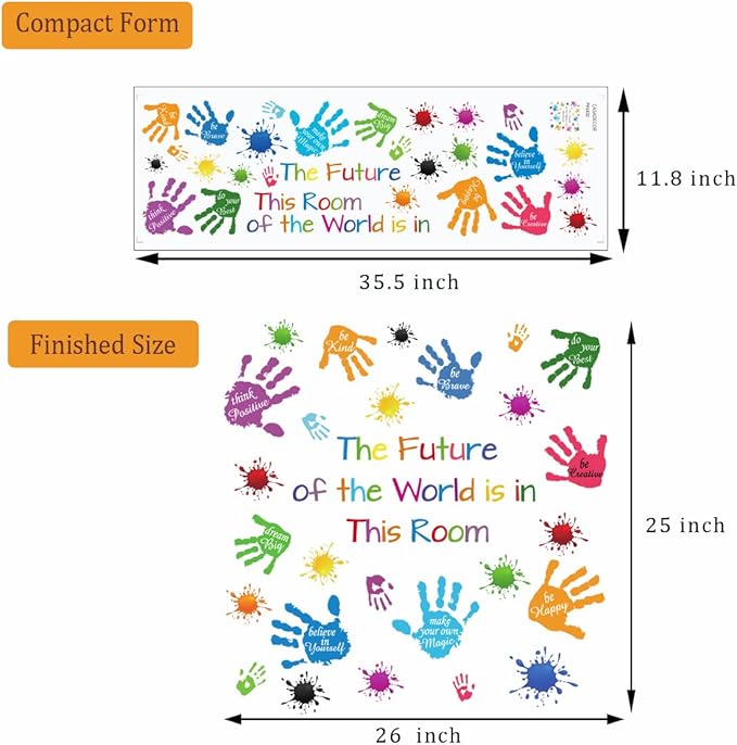Colorful Inspirational Quotes Wall Stickers Vinyl Paint Splatter Handprint Wall Decals Motivational Lettering Positive Saying Wall Art Sticker for Kids Bedroom Playroom Classroom Nursery Room Decor.