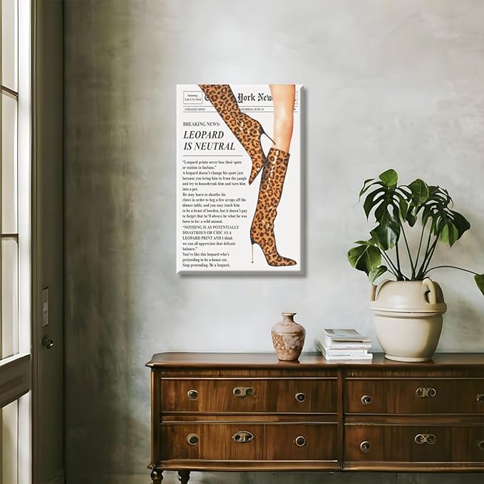 Trendy Newspaper Posters Vintage Leopard Boots Poster Feminist Canvas Prints Retro Fashion Bar Cart Magazine Cover Wall Art for Hot Girl Preppy Y2k Aesthetic Room Home Decor 12x16inch Unframed
