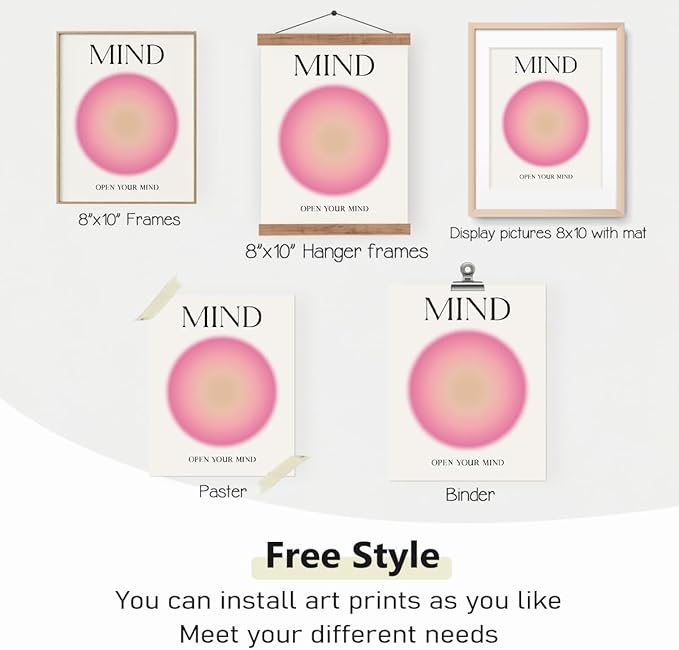 PLKMN Aura Poster Set of 3 - Mind Body Soul Wall Art Prints, Energy Spiritual Positive Aura Posters for Room Aesthetic, Colorful Aura Wall Art for Bedroom Yoga, Aura Decor 8x10 Inch (Unframed)