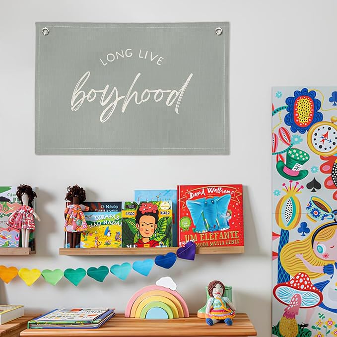 Long Live Boyhood Banner - Boys & Toddler Boy Room Decor - Linen Canvas Wall Hanging Flag